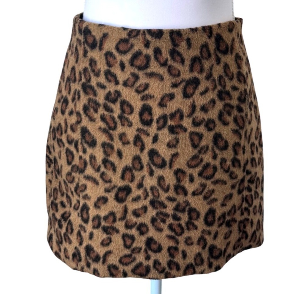 Topshop Leopard Print Wool Blend Mini Skirt Animal Indie Sleaze Grunge Sz 2